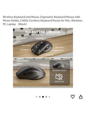 Wireless Ergonomic 6-Button Mouse with Silent Click - Black